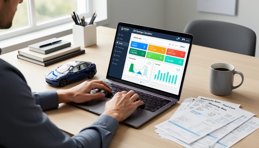 Person reviewing utility bills and financial documents at a kitchen table
